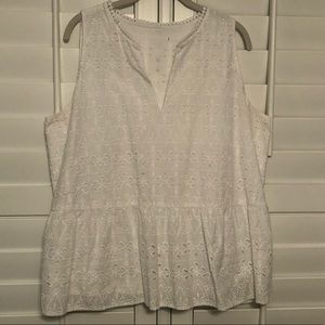 LOFT white eyelet (lined) peplum tank top - size XL